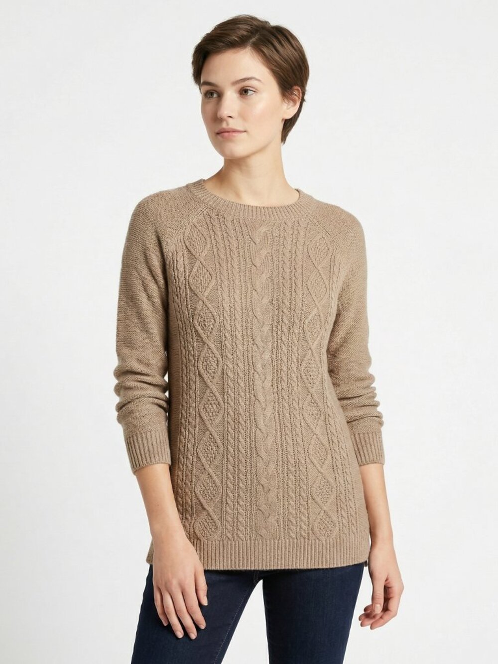 *Suzy Shier Brown Cable Knit Crew Neck Sweater